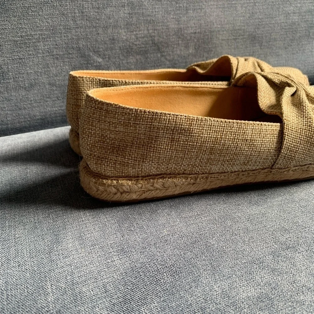 Talbots Womens Izzy Cinched Bow Tan Linen Espadrille Slip On Dressy Flats 8